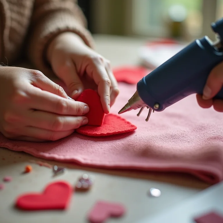 Customização de bolsa com coração de feltro colado à mão