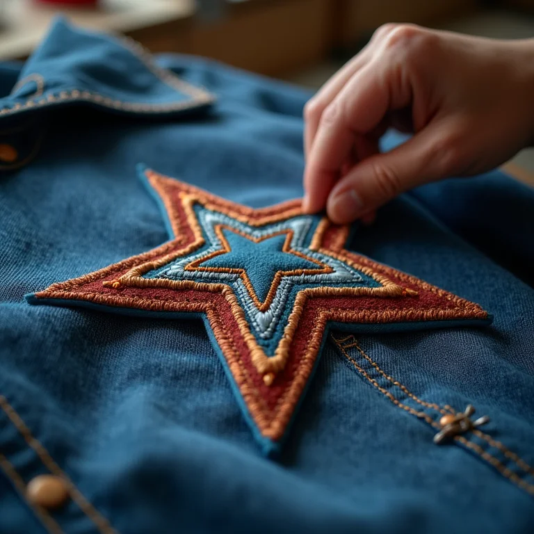 Customização de jaqueta jeans com patches de estrela