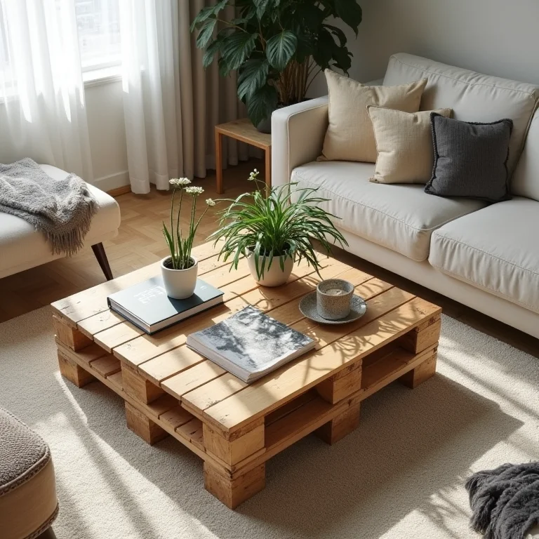 Decoração de casa sustentável com móveis de paletes.