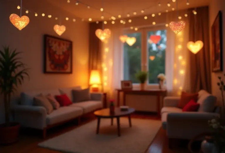 Decoração romântica com luzes de coração para o lar