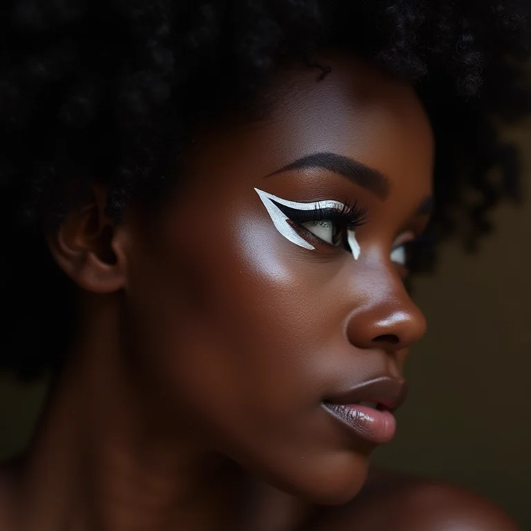 Delineado branco gráfico em pele negra retinta