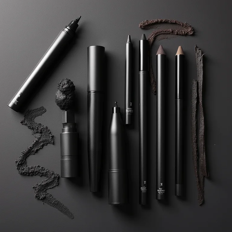 Delineadores de diferentes tipos em composição flat lay