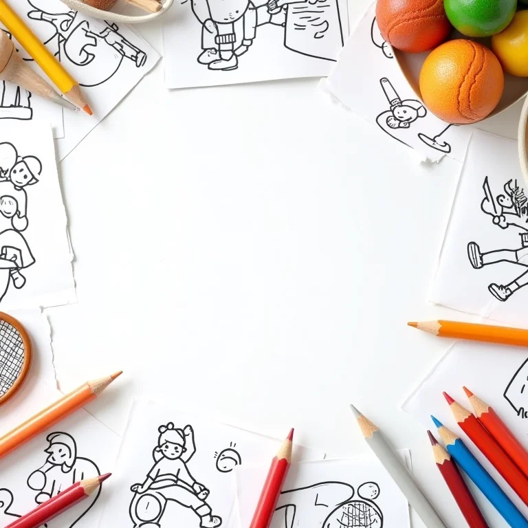 Desenhos de esportes para colorir impressos em mesa de atividades