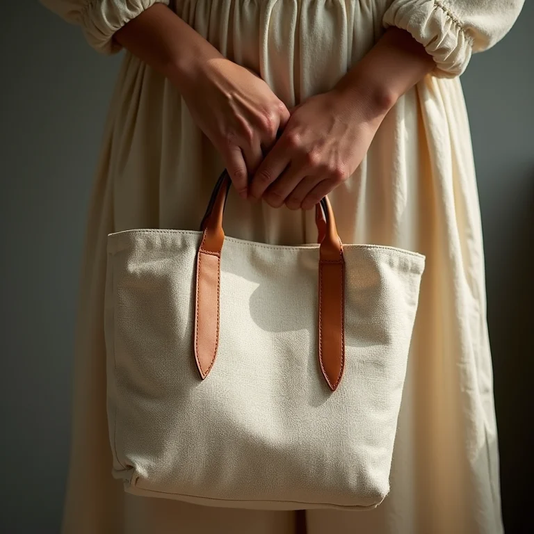 Detalhe da bolsa de linho texturizado da marca Pólen Acessórios