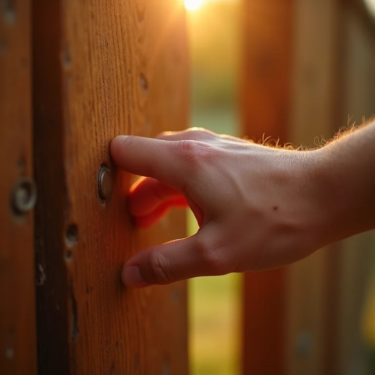 Detalhe da textura da madeira maciça em um portão rústico