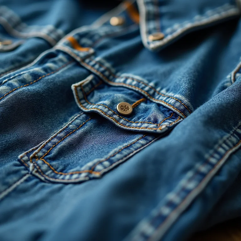 Detalhe da textura de uma jaqueta jeans oversized vintage lavada