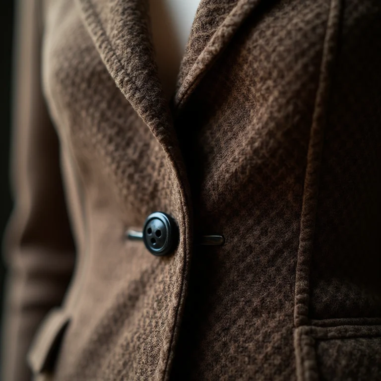 Detalhe de botões vintage em um blazer de tweed