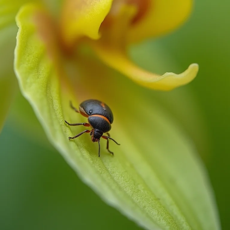 Detalhe de cochonilhas em folha de orquídea