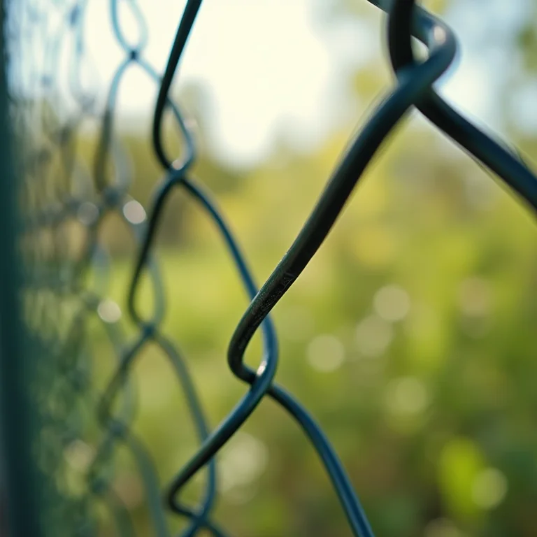 Detalhe de tela de alambrado com fundo verde