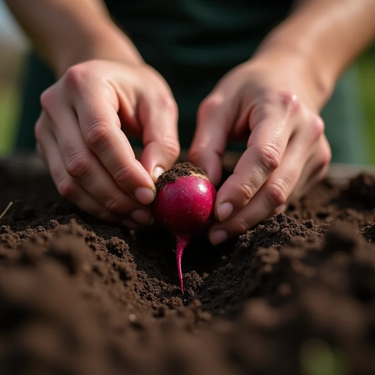 Detalhe do plantio de sementes de beterraba em vaso