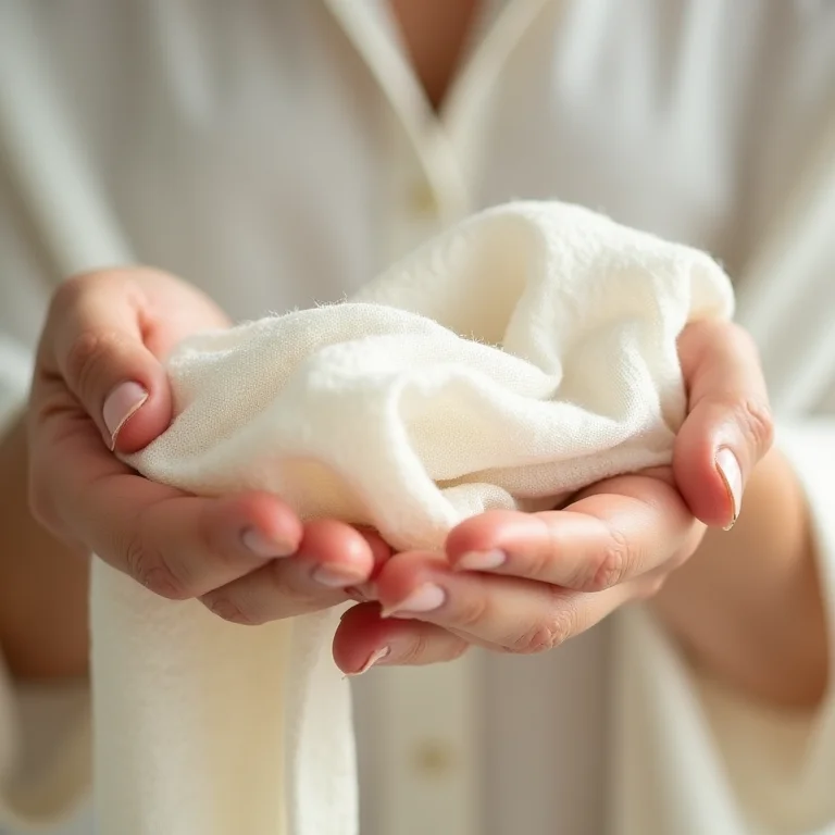 Detalhe do tecido de linho cor creme para vestido corte reto.