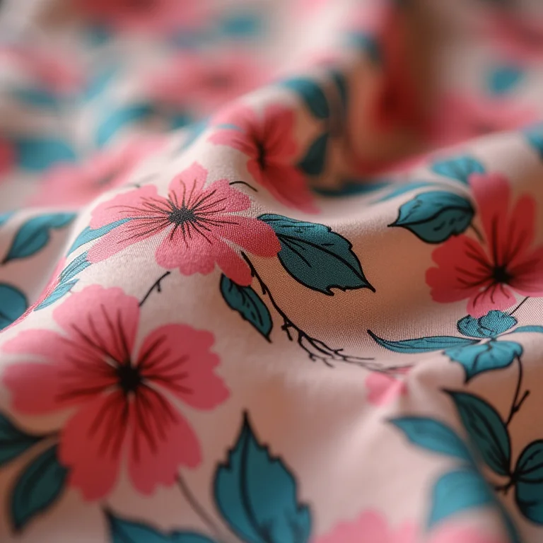 Detalhe do tecido de seda de um vestido floral