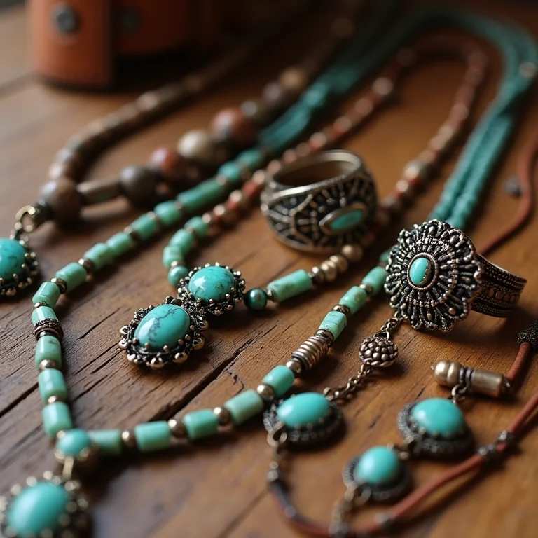 Detalhes de acessórios boho: colares, pulseiras e cintos
