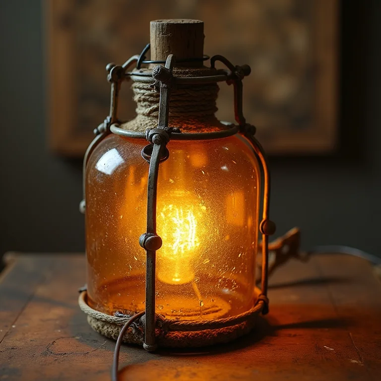 Detalhes de luminária de mesa DIY feita com materiais reciclados