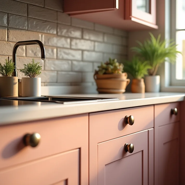 Detalhes que fazem a diferença na cozinha com armário rosa