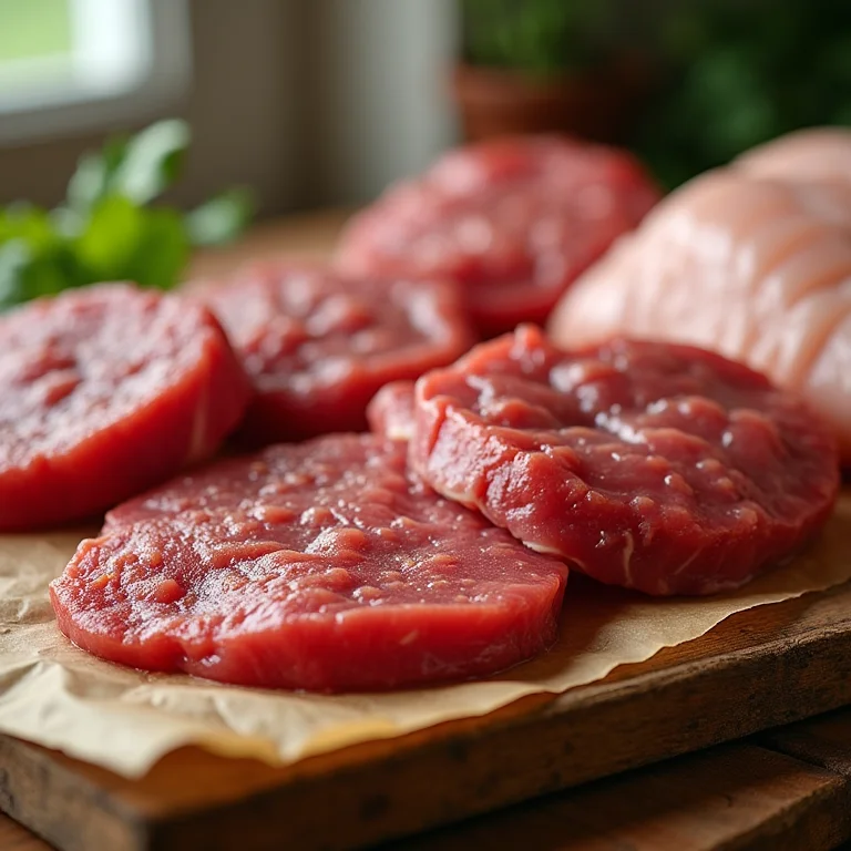 Diferentes tipos de fígado cru sobre papel de açougueiro.