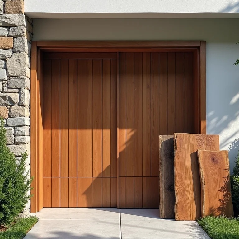 Diferentes tipos de madeira maciça para portões: ipê, cumaru e jatobá.