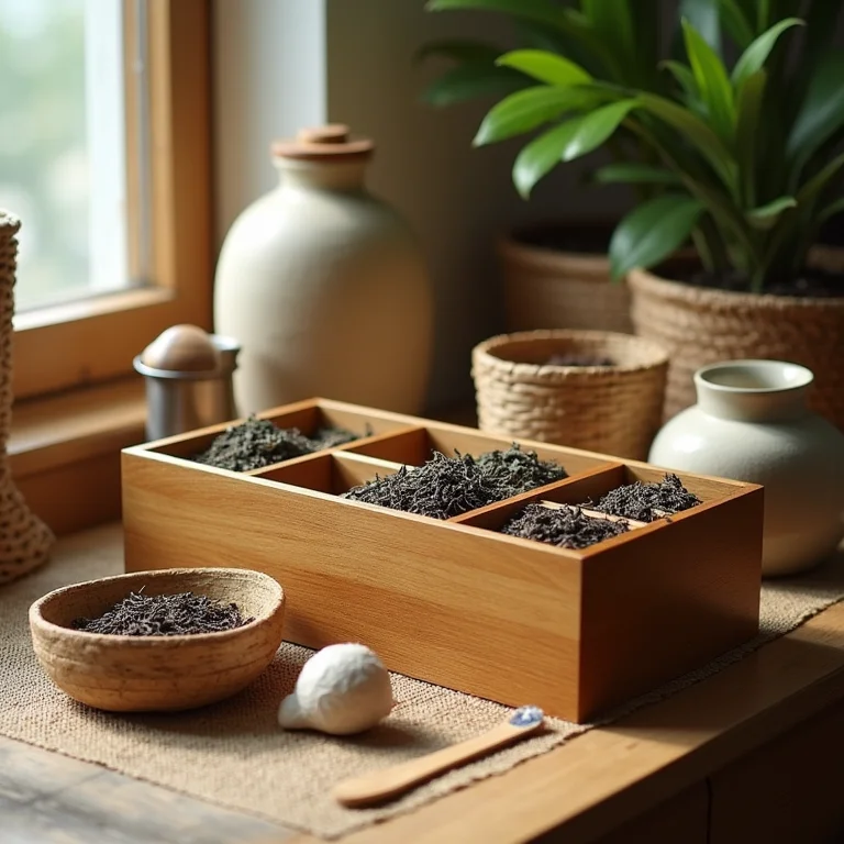 Diferentes tipos de porta sachês de chá com caixa.