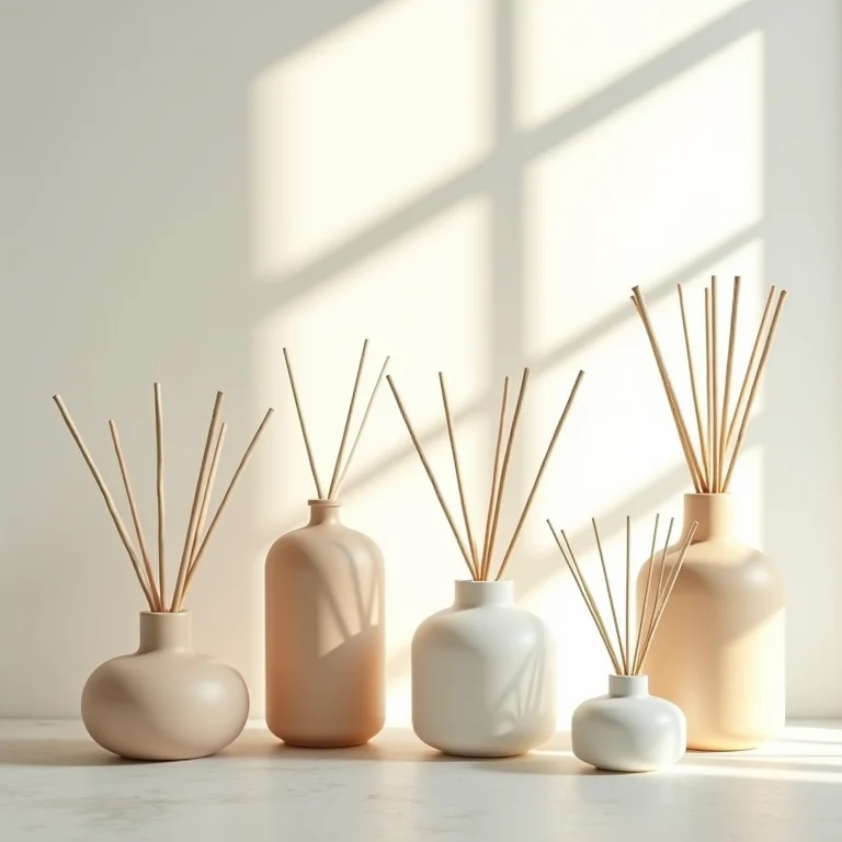 Difusores de varetas com diferentes fragrâncias em close-up