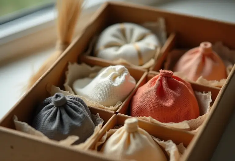 Diversos porta sachês de chá com diferentes texturas.