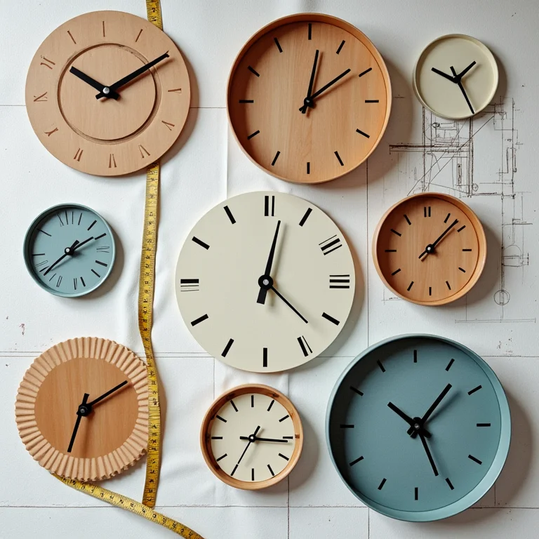 Diversos tamanhos e formatos de relógios de vinil reciclados em flat lay