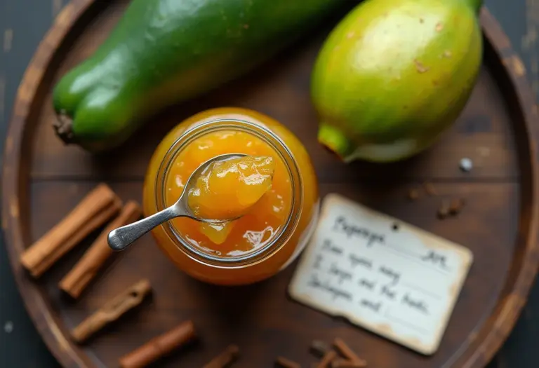 Doce de mamão verde caseiro em pote de vidro.