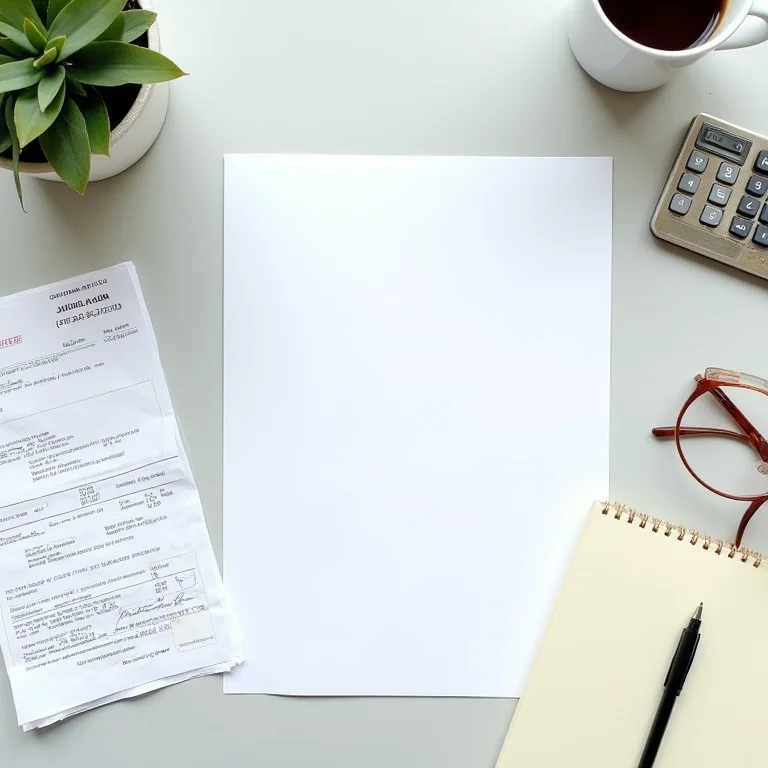 Documentos oficiais, recibos e calculadora organizados