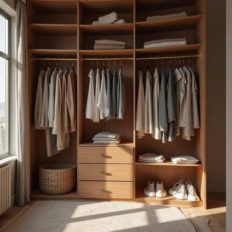 Erros comuns ao montar um guarda-roupa inteligente: roupas amontoadas, falta de espaço e iluminação inadequada.