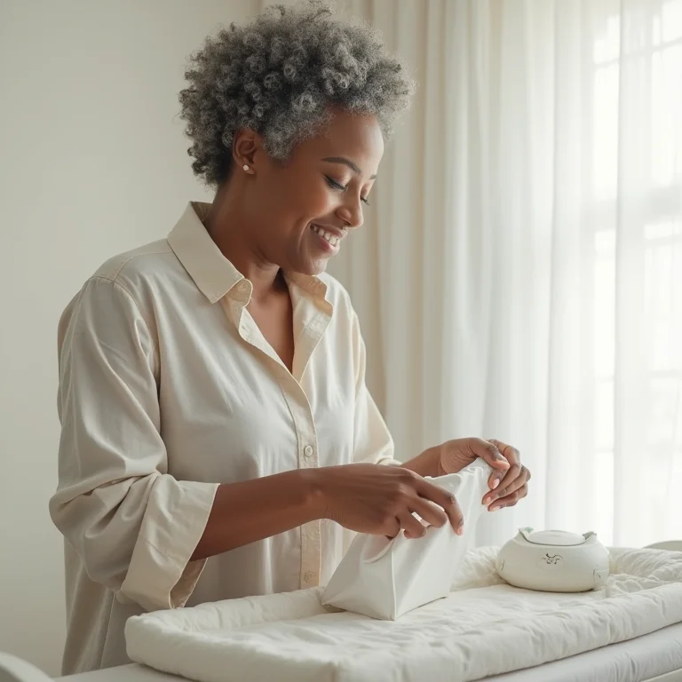 Especialista negra ensinando como dobrar um trocador portátil.