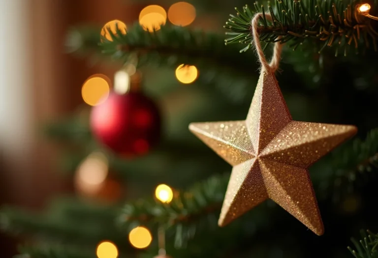 Estrelas de Natal artesanais decorando árvore de Natal