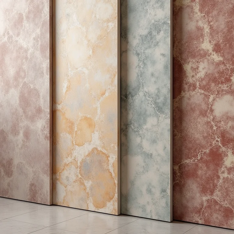 Exemplos de diferentes texturas e cores de pintura marmorato para fachadas