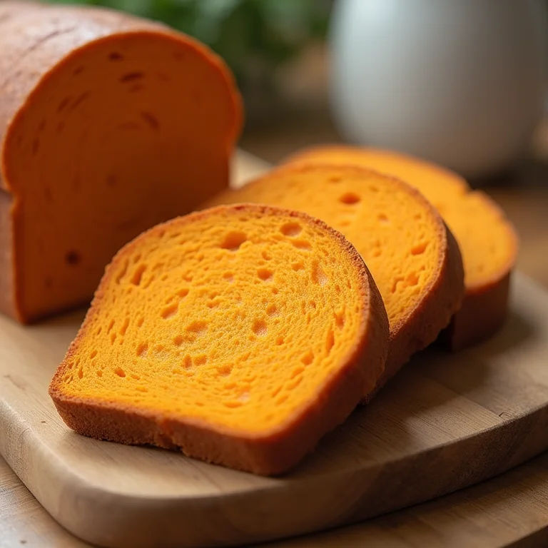 Fatias de pão de batata doce caseiro.