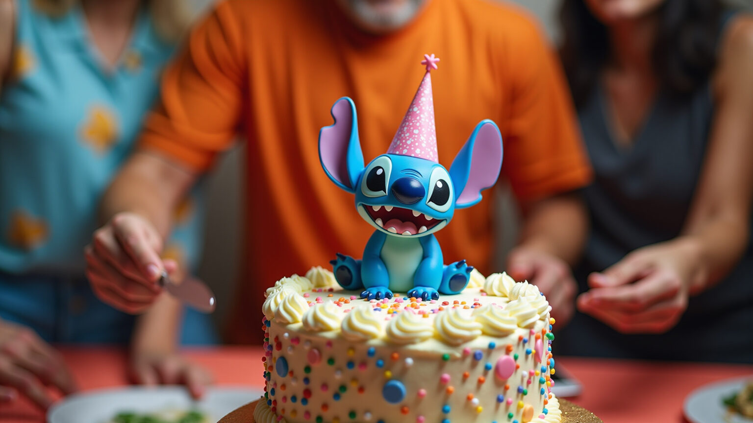 Topo de Bolo Stitch: Dicas incríveis e grátis para imprimir! Topo de bolo Stitch caseiro em festa de aniversário vibrante.