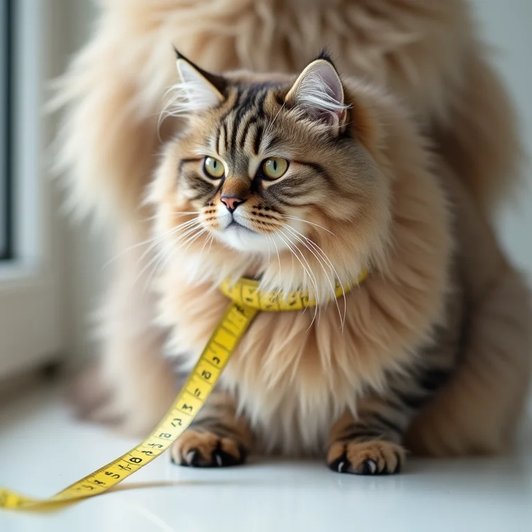 Fita métrica em volta da cintura de um gato persa