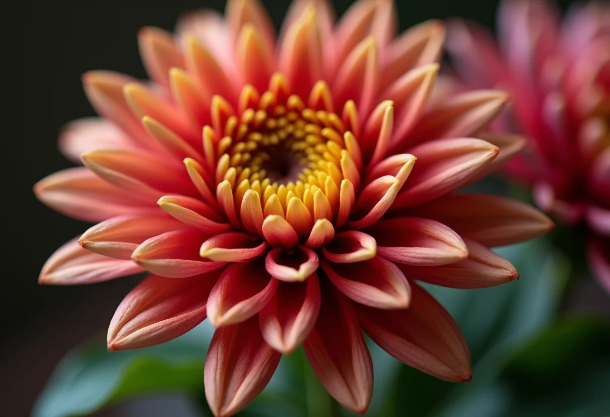 Crisântemo em Vaso: Segredos para uma Florada Explosiva Fotografia macro de um crisântemo florido em vaso de terracota
