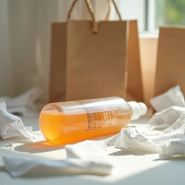 Frasco de body splash vazio jogado entre sacolas