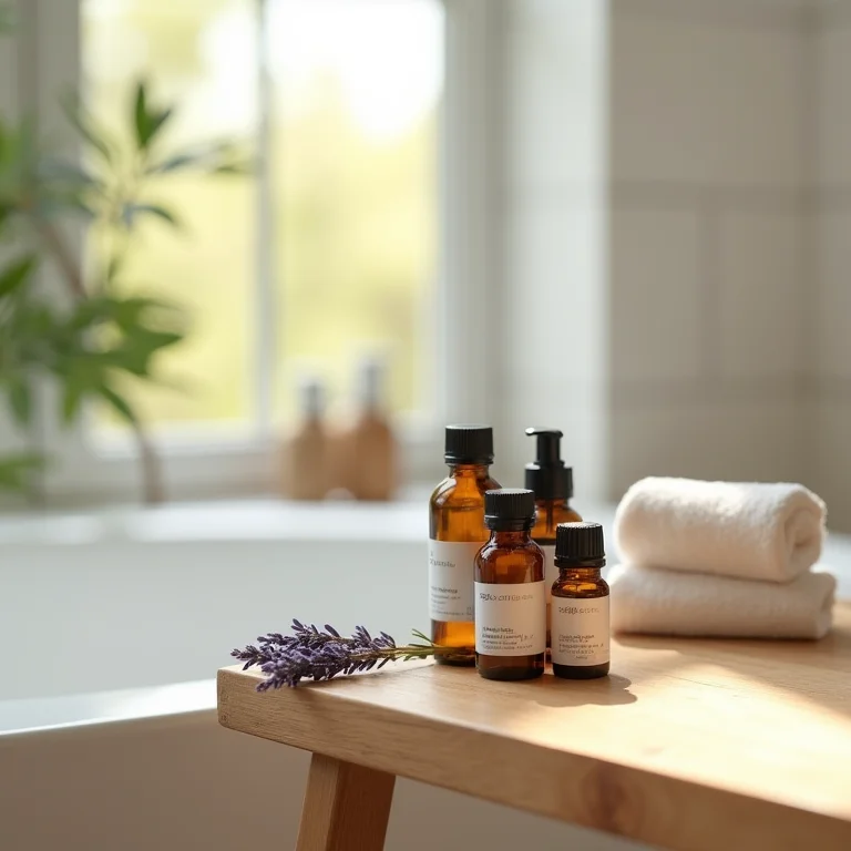 Frascos de óleos essenciais para banho relaxante