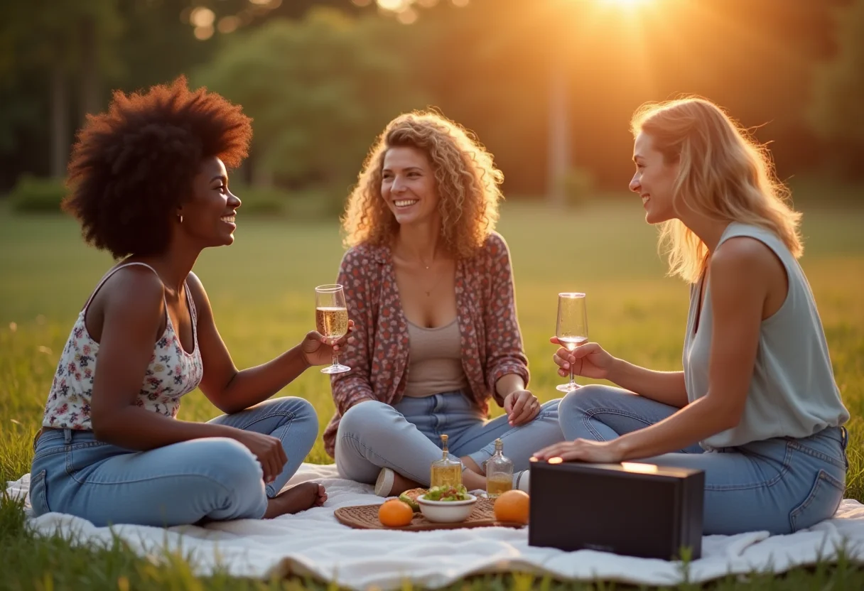 Piquenique com amigos: 5 erros que você não pode cometer Grupo de amigas diversas fazendo piquenique no parque
