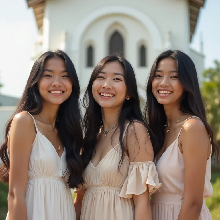 Grupo de amigas explorando a arquitetura histórica da Igreja Matriz de Murici.