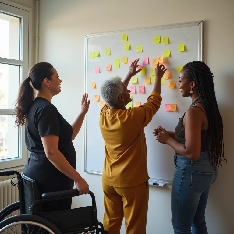 Grupo de mulheres diversas fazendo brainstorming