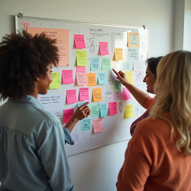 Grupo diverso fazendo brainstorming visual
