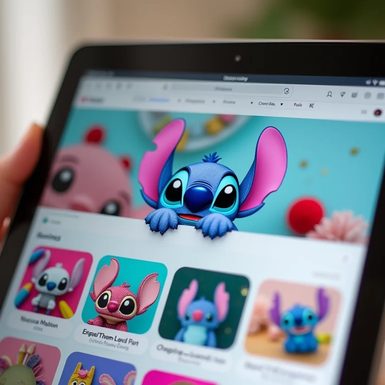 Grupo online de artesanato com tema Stitch exibindo projetos