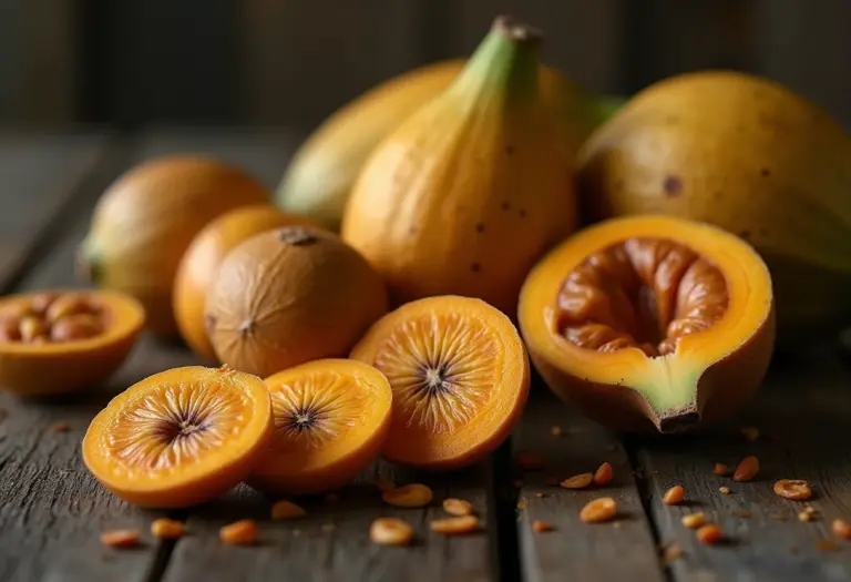 Guabirobas frescas dispostas em mesa de madeira rústica