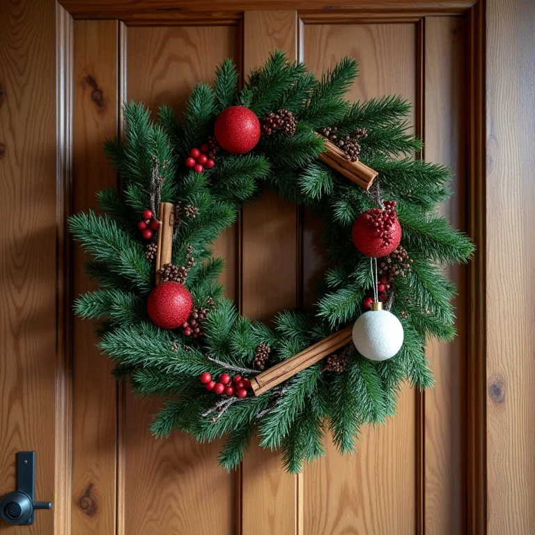 Guirlanda natalina decorada com elementos artesanais