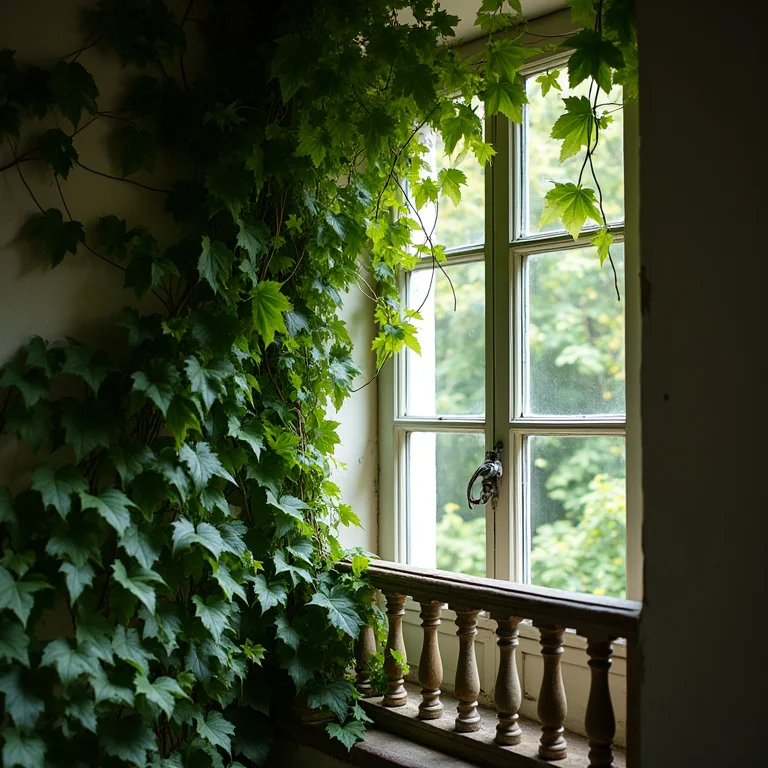 Hera Inglesa cascata decorando uma parede de varanda