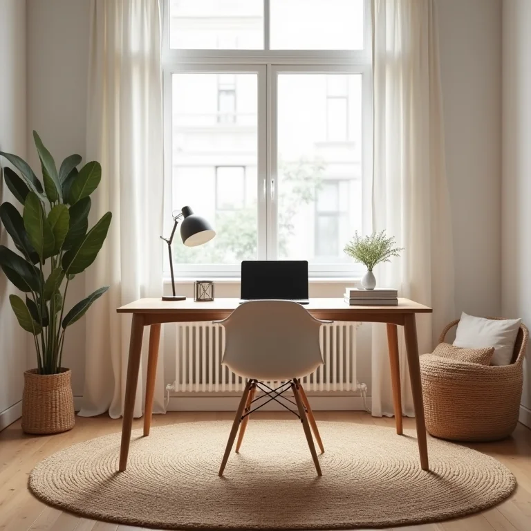 Home office elegante com tapete marrom