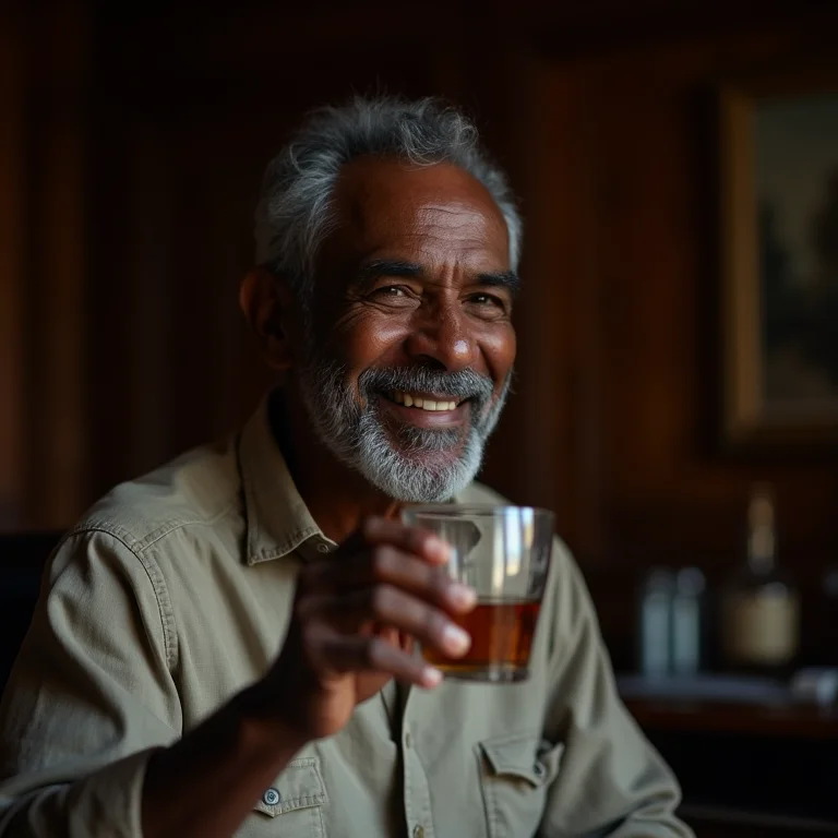 Homem negro maduro apreciando perfume Chipre Amadeirado