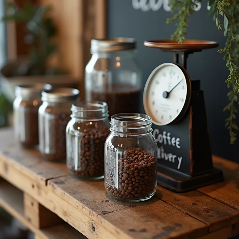 Ideias para Cantinho do Café: Pallet de madeira reutilizado com potes de grãos de café