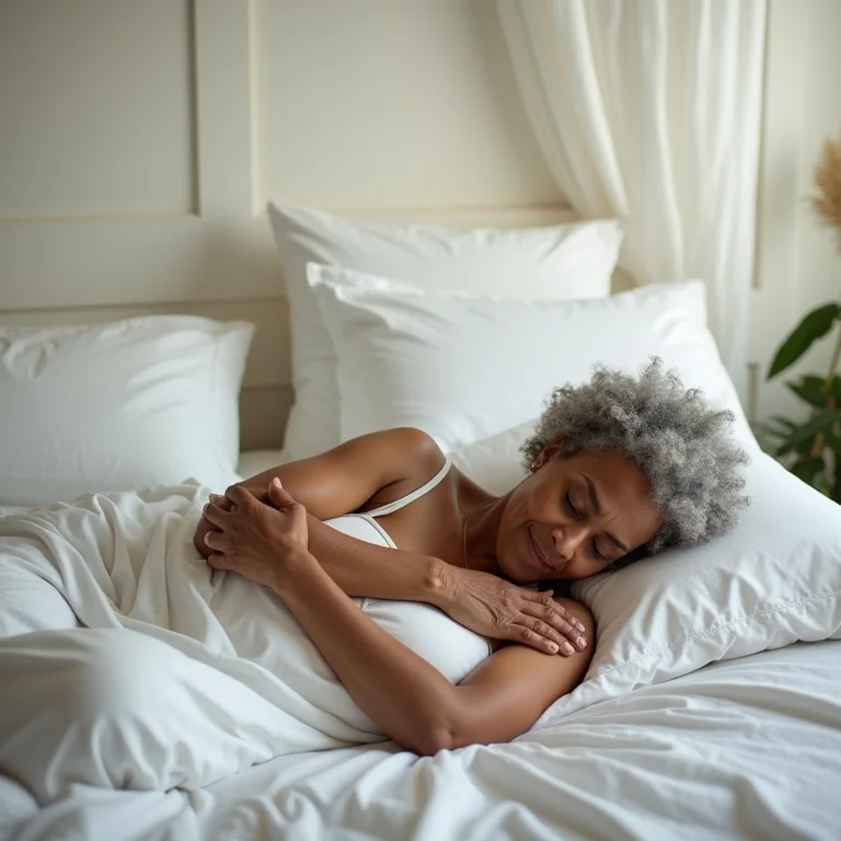 Idosa alongando joelho ao peito para aliviar dor nas costas