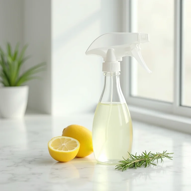 Ingredientes para desinfetante caseiro: limão, vinagre e ervas frescas